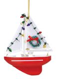 Handcrafted Ornament - Red Sailboat with Lights